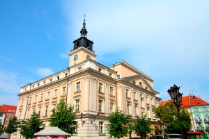 Poland - city view in Kalisz. Greater Poland province (Wielkopolska). City Hall at the main square (Rynek).
